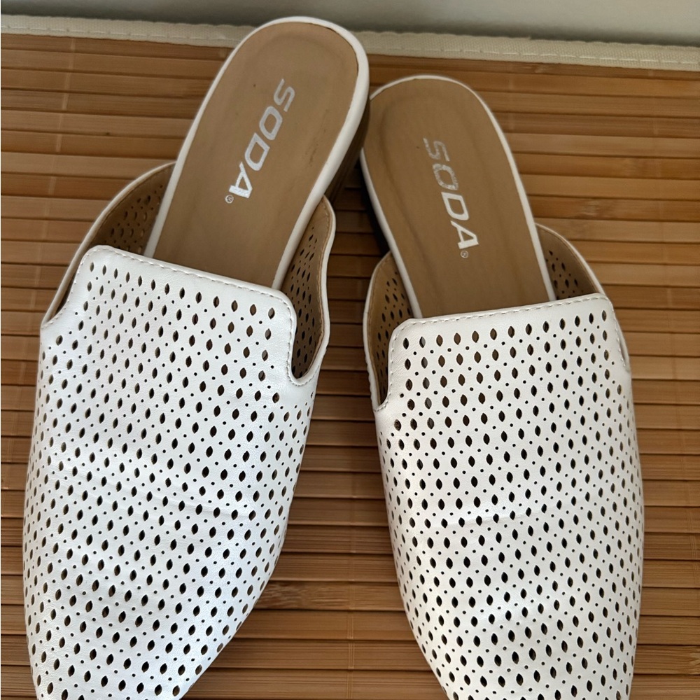 SODA White Perforated Mules – Size 6.5